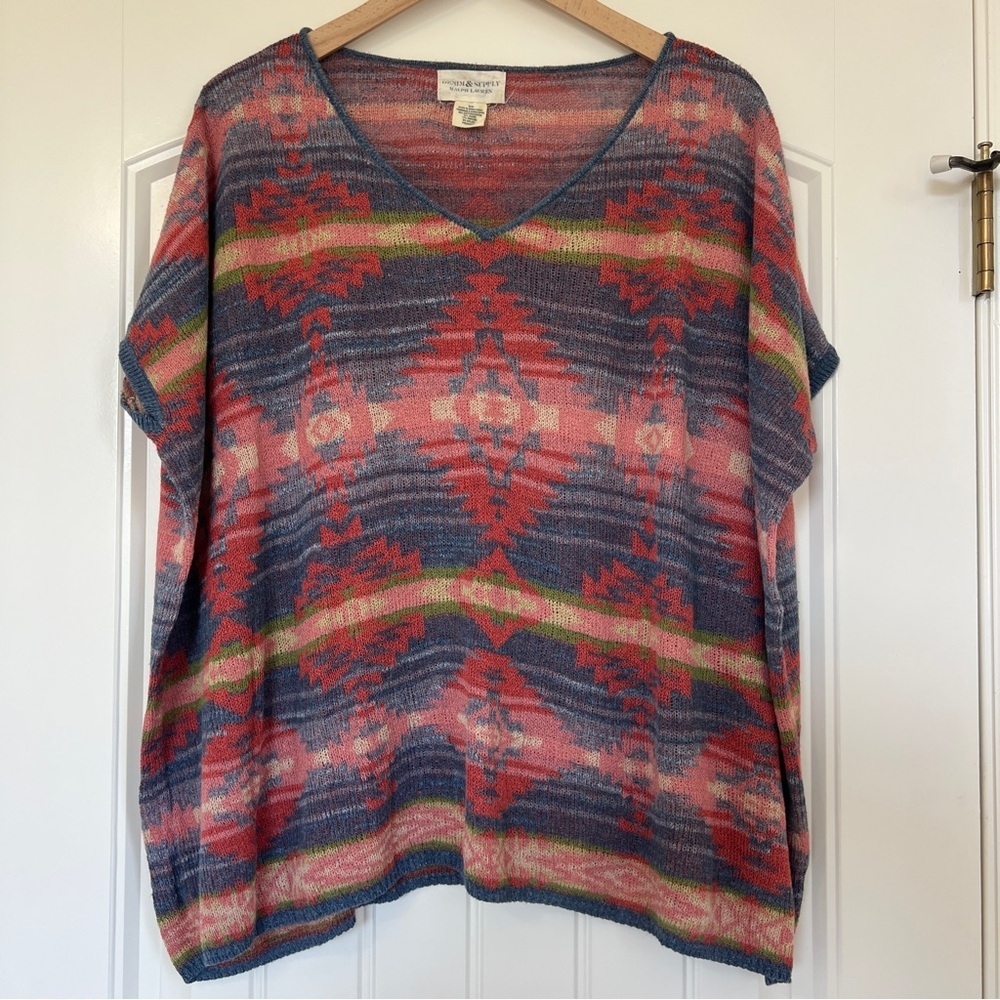 Ralph Lauren Denim & Supply Western Aztec Boxy Slouchy Open Knit Top Small